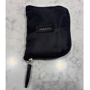 Paravel Fold-Up Pouch Black Nylon Packable Cosmetic Pack Travel Pouch Stripe